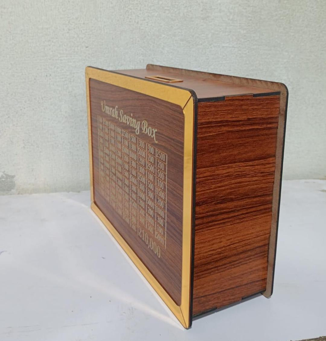Umrah Saving Box — Wooden Money Bank for Kids and Adults