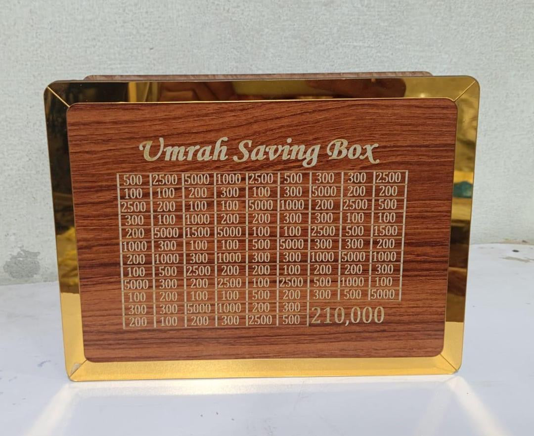 Umrah Saving Box — Wooden Money Bank for Kids and Adults